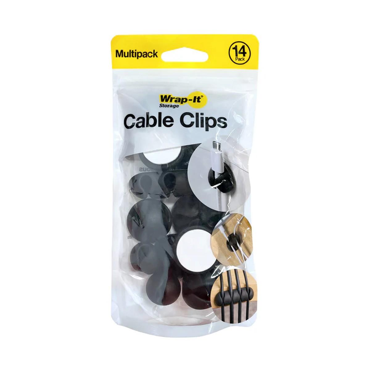 Cable Clips, Silicone, Black, Assorted Sizes, 14-Pack