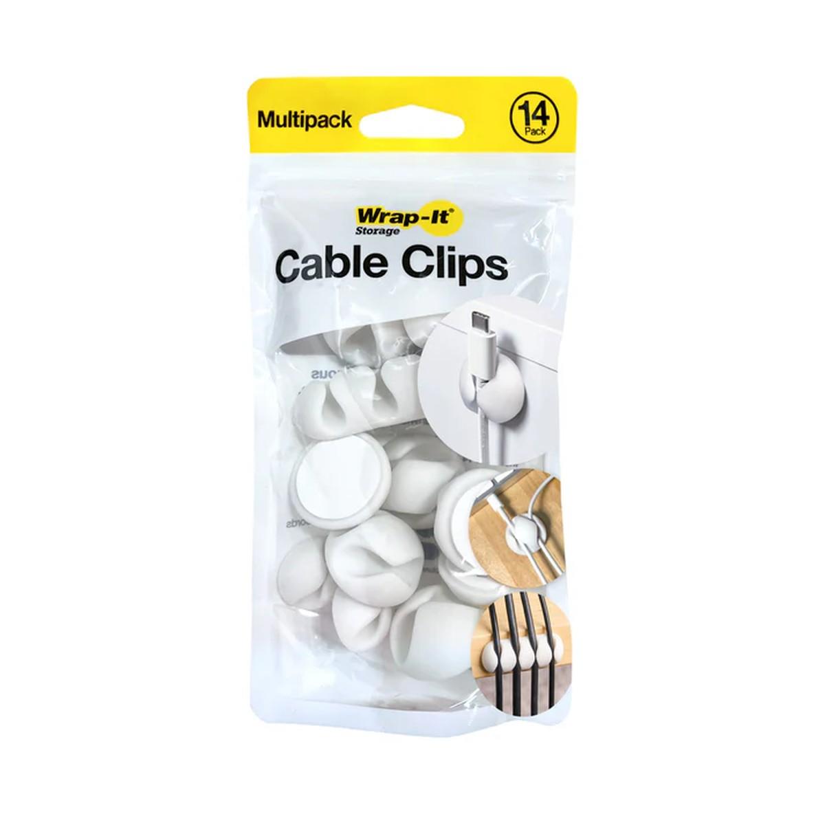 Cable Clips, White, Assorted Sizes, 14-Pack
