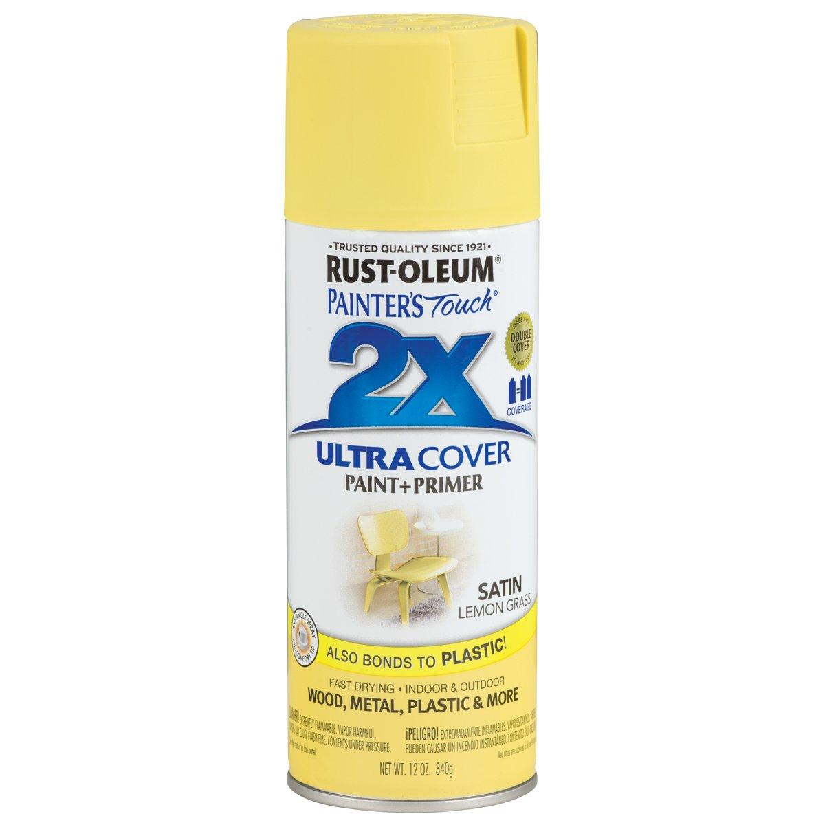 Rust-Oleum Painter's Touch 2X Ultra Cover 334081 Spray Paint, Satin, Lemon Grass, 12 oz, Aerosol Can