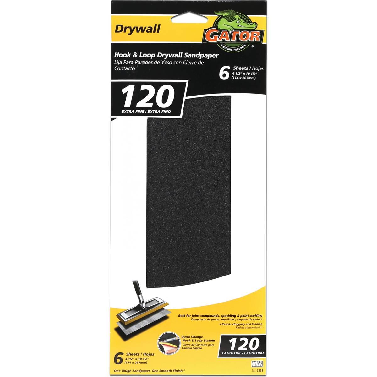 Gator Zip 7158 Sanding Sheet, 10-1/2 in L, 4-1/2 in W, 120 Grit, Fine, Silicon Carbide Abrasive