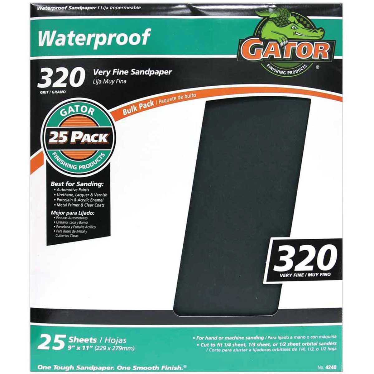 Gator 3282 Sanding Sheet, 11 in L, 9 in W, 320 Grit, Very Fine, Silicon Carbide Abrasive