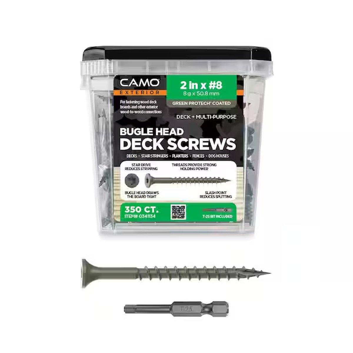 Camo 0341134 Deck Screw, #8 Thread, 2 in L, Bugle Head, Star Drive, Type 17 Slash Point, Carbon Steel, ProTech-Coated Alt #1