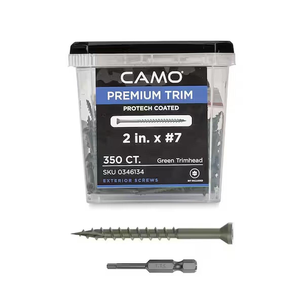 Camo 0346134 Deck Screw, #7 Thread, 2 in L, Trim Head, Star Drive, Type 17 Slash Point, Carbon Steel, 350/PK