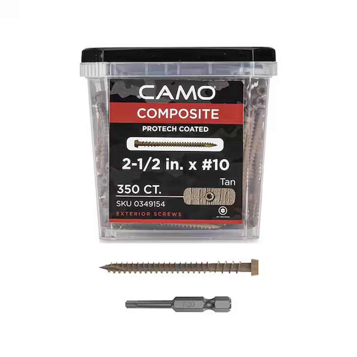 Camo 0349154 Deck Screw, #10 Thread, 2-1/2 in L, Star Drive, Type 99 Double-Slash Point, Carbon Steel, ProTech-Coated