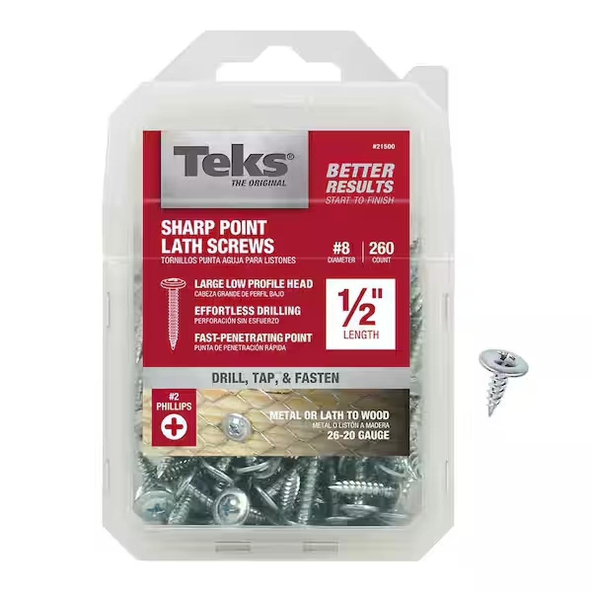 Teks 8 x 1/2 in. Phillips TruStainless Steel Head Sharp Point Lath Screws 260-Pack