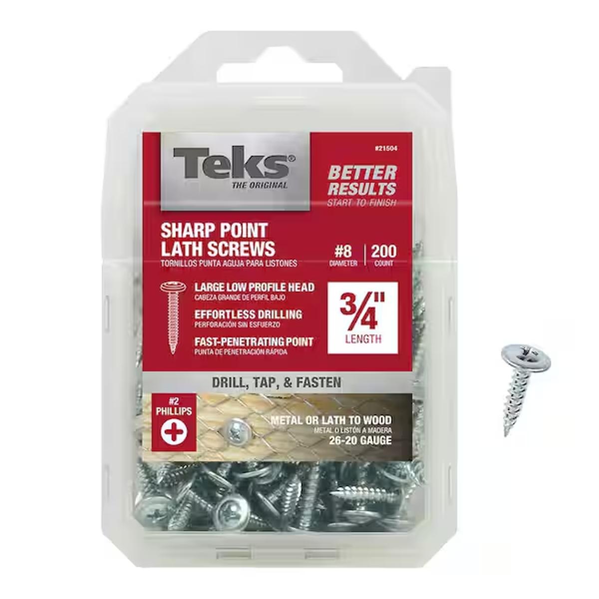 Teks 8 x 3/4 in. Phillips TruStainless Steel Head Sharp Point Lath Screws 200-Pack