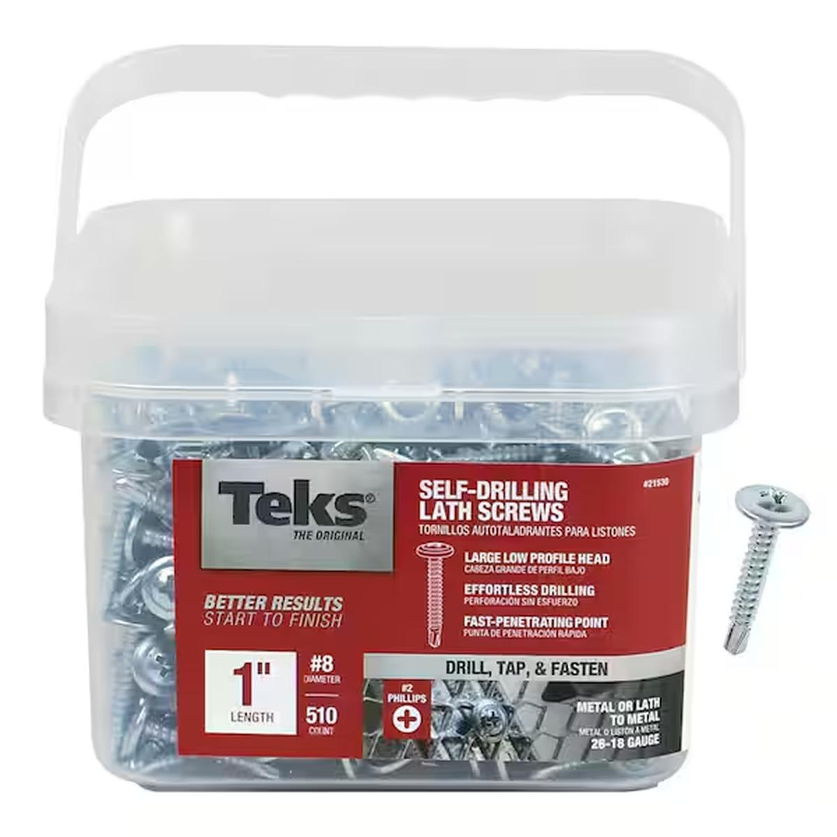 Teks 21530 Lath Screw, #8 Thread, 3-1/4 in L, Truss Head, Phillips Drive, Drill Point, Steel, Zinc