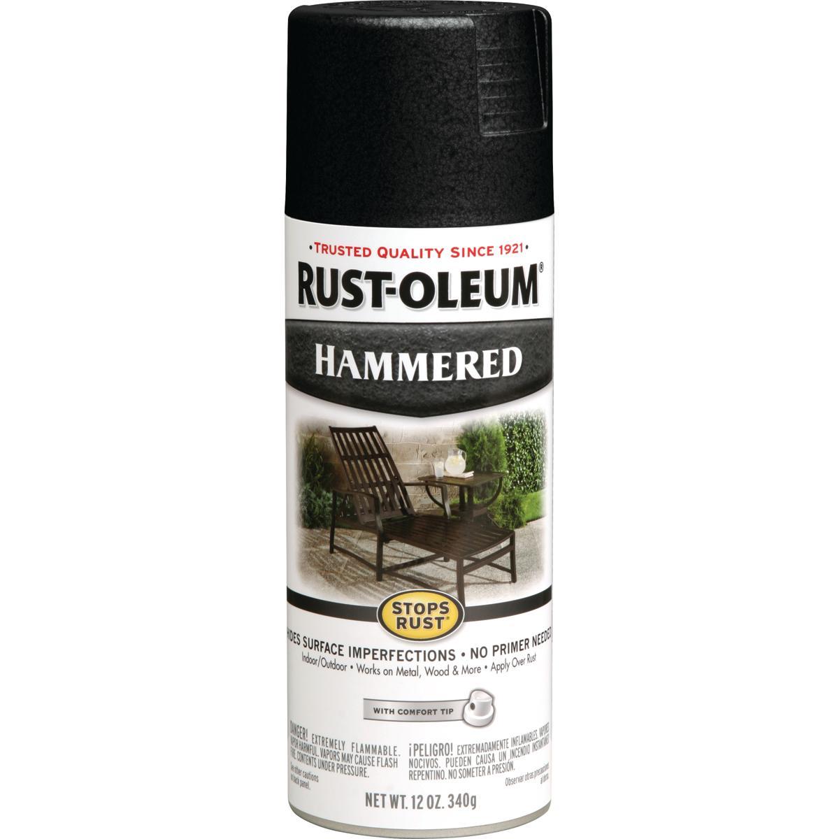 Rust-Oleum 7215830 Rust Preventative Spray Paint, Hammered, Black, 12 oz Can
