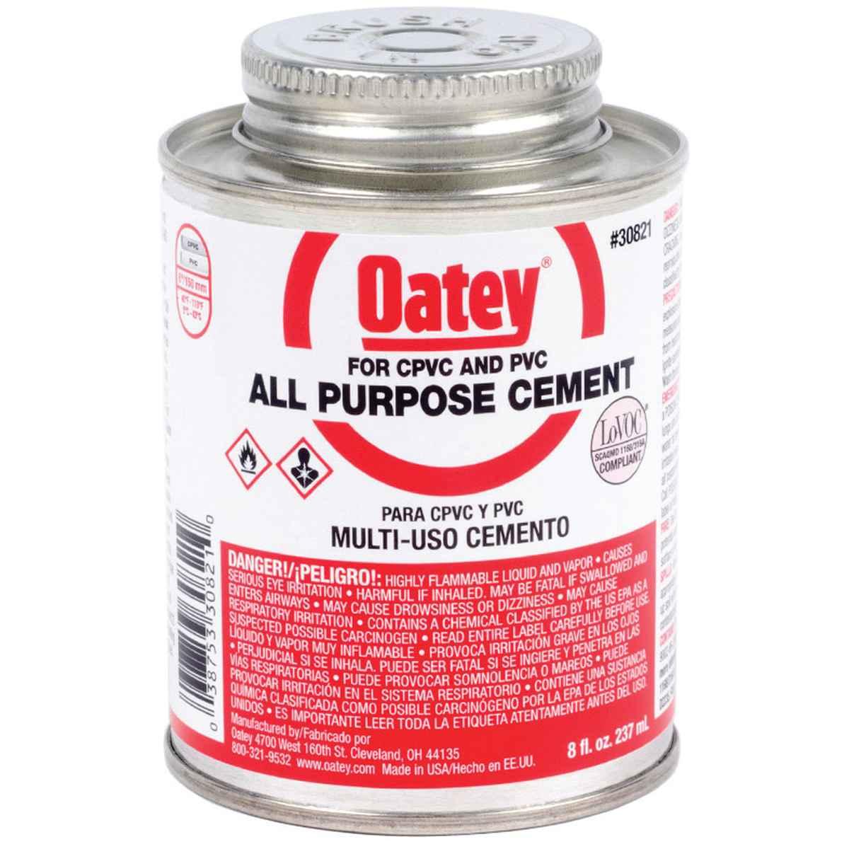 Oatey 30821 Solvent Cement, 8 oz Can, Liquid, Milky Clear