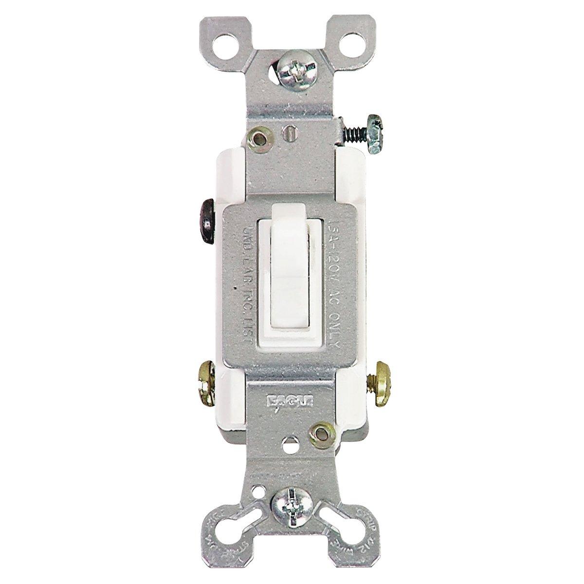Eaton Wiring Devices 1303-7W-BOX Toggle Switch, 15 A, 120 V, Polycarbonate Housing Material, White, Flush Mount