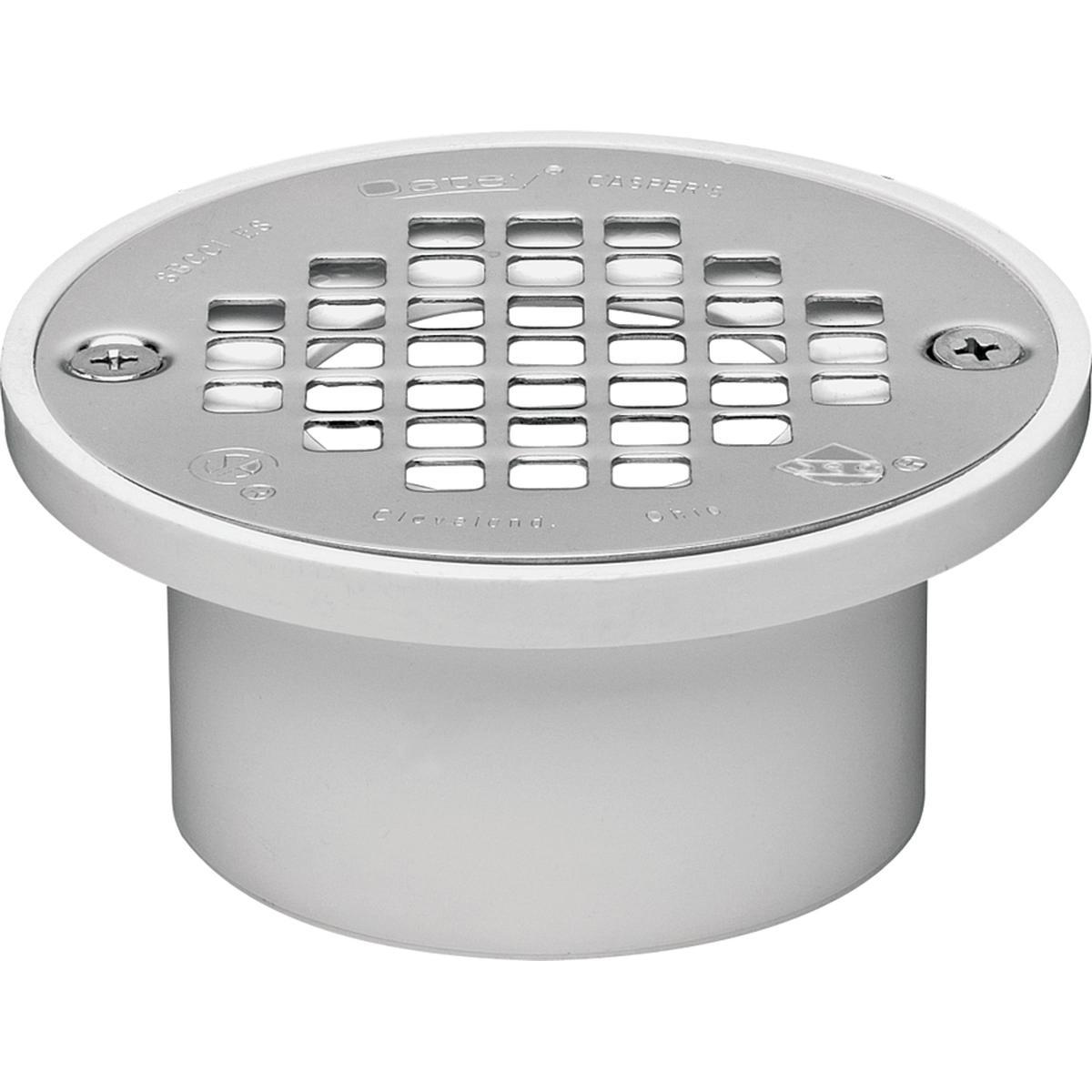 Oatey 43579 Floor Drain, 3 x 2 in, White, 4.3 in OD, Solvent Weld, PVC Body