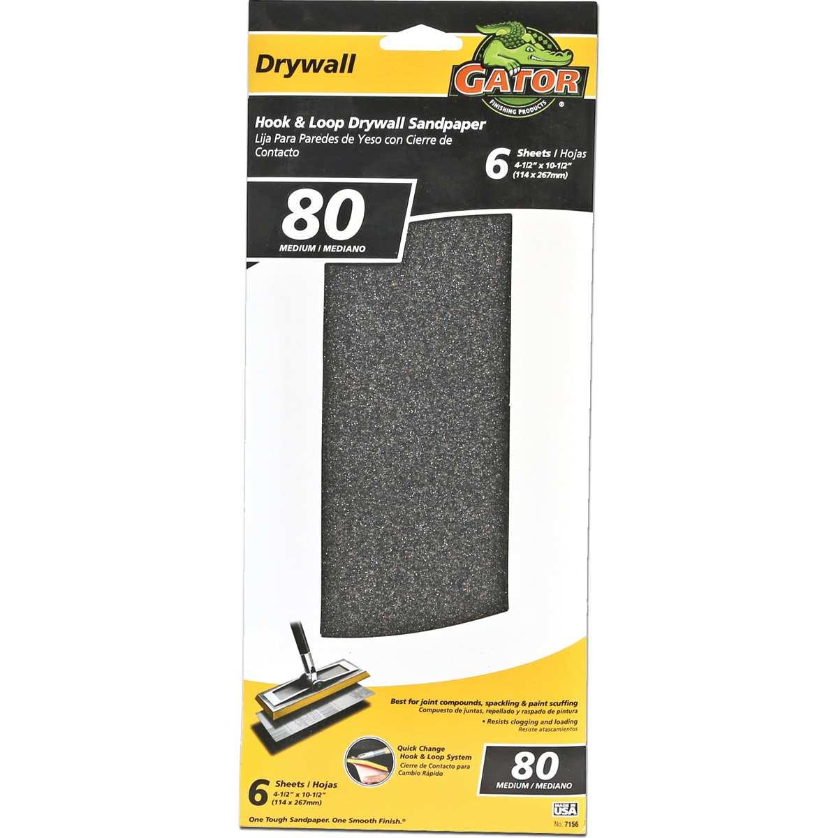 Gator Zip 7156 Sanding Sheet, 10-1/2 in L, 4-1/2 in W, 80 Grit, Medium, Silicon Carbide Abrasive