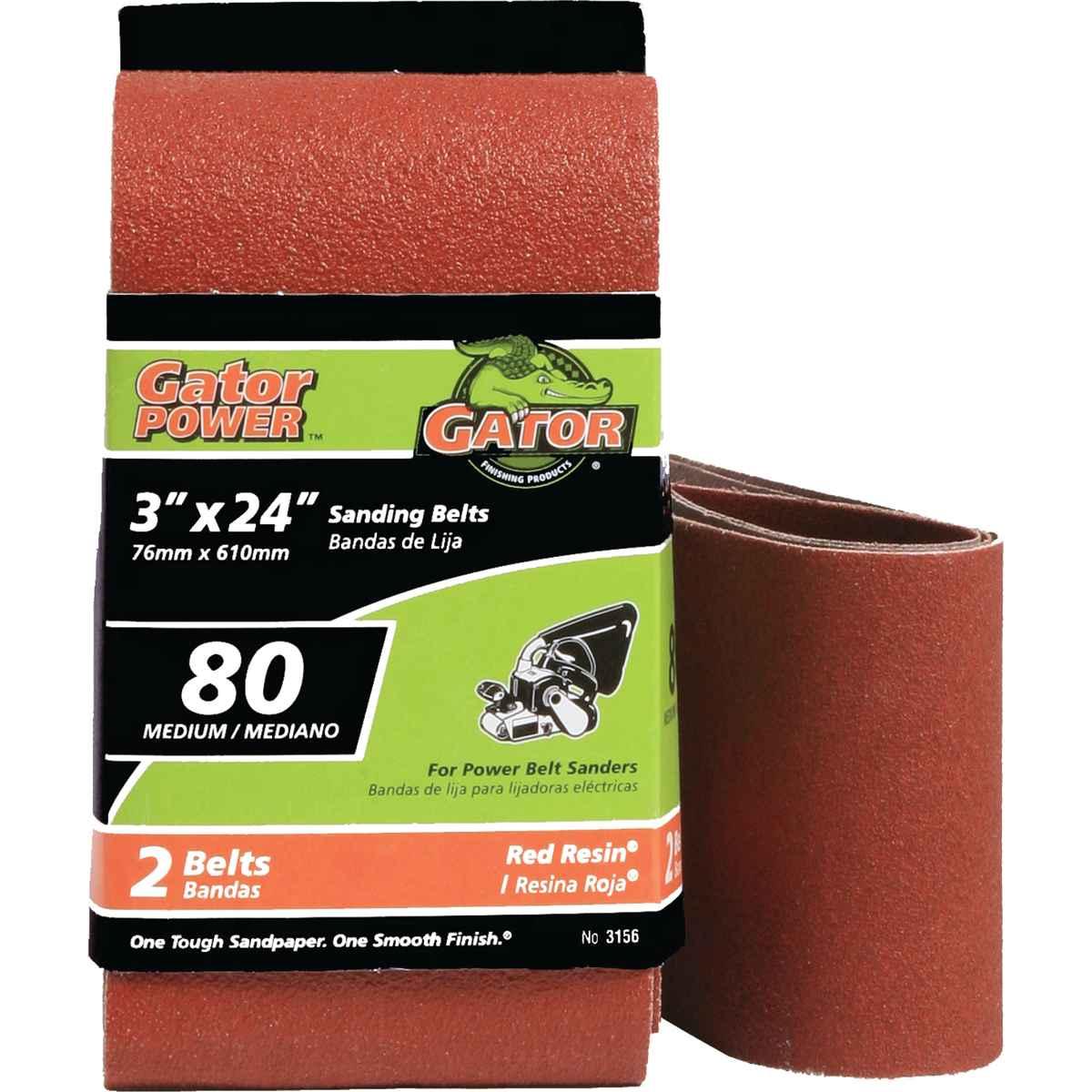 Gator 3156 Sanding Belt, 3 in W, 24 in L, Aluminum Oxide Abrasive, 80 Grit, Medium