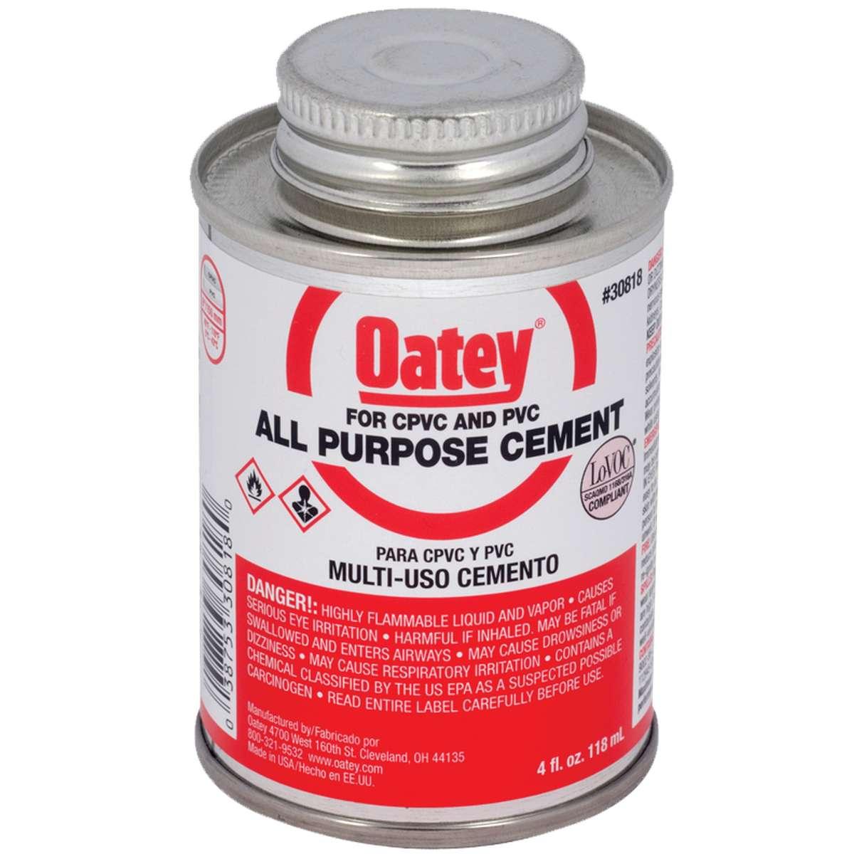 Oatey 30818 Solvent Cement, 4 oz Can, Liquid, Clear/Yellow
