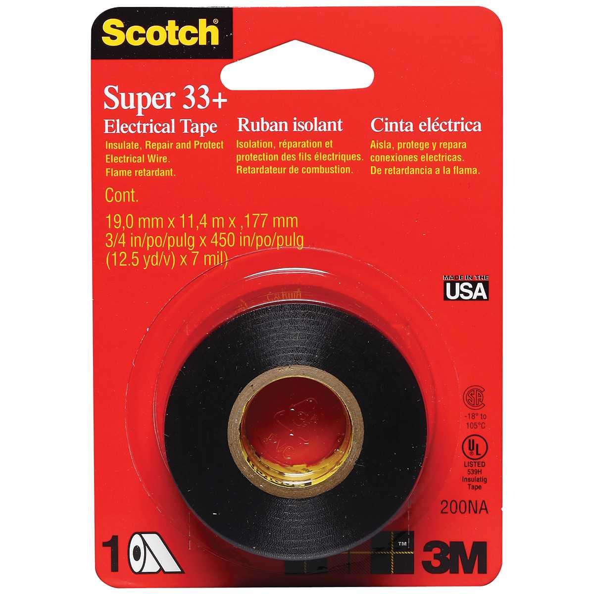 Scotch 200 Electrical Tape, 450 in L, 3/4 in W, PVC Backing