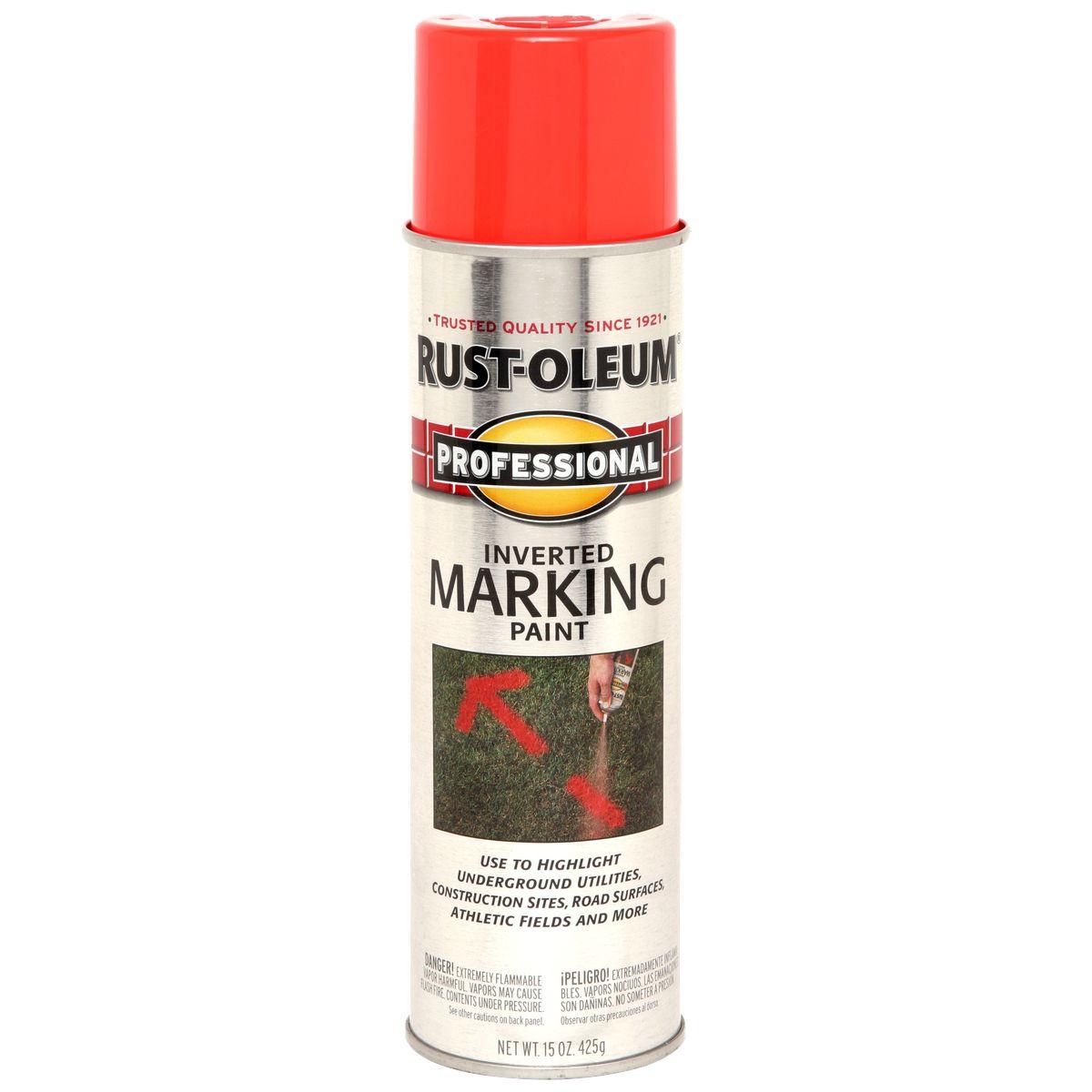 Rust-Oleum 2558838 Inverted Marking Spray Paint, Flat/Semi-Gloss, Fluorescent Red/Orange, 15 oz, Can