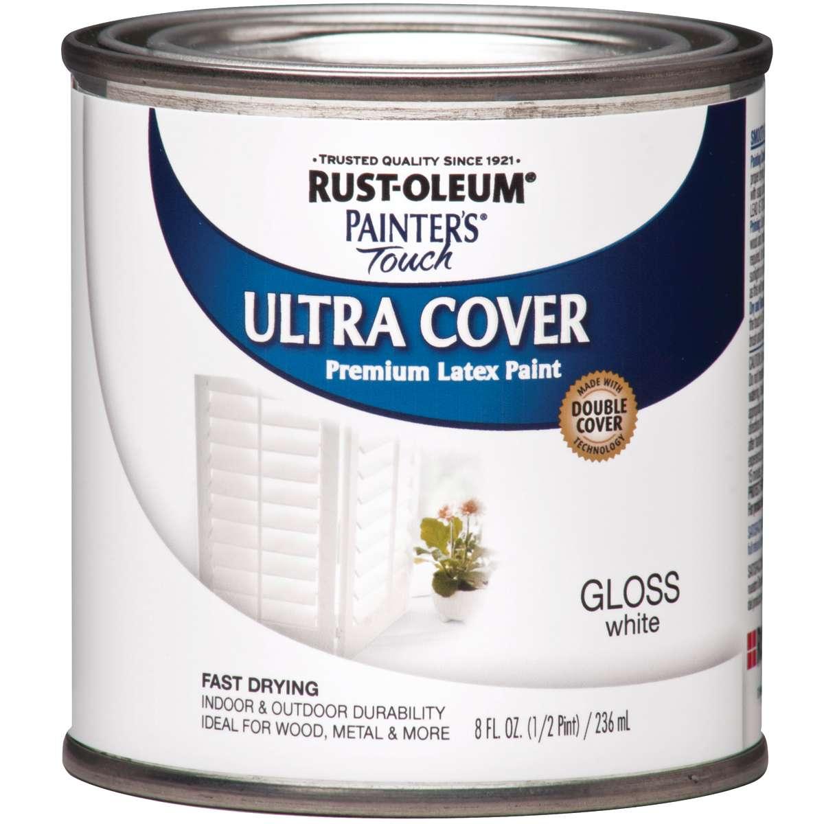 Rust-Oleum 1992730 Enamel Paint, Water Base, Gloss Sheen, White, 0.5 pt, Can, 120 sq-ft Coverage Area