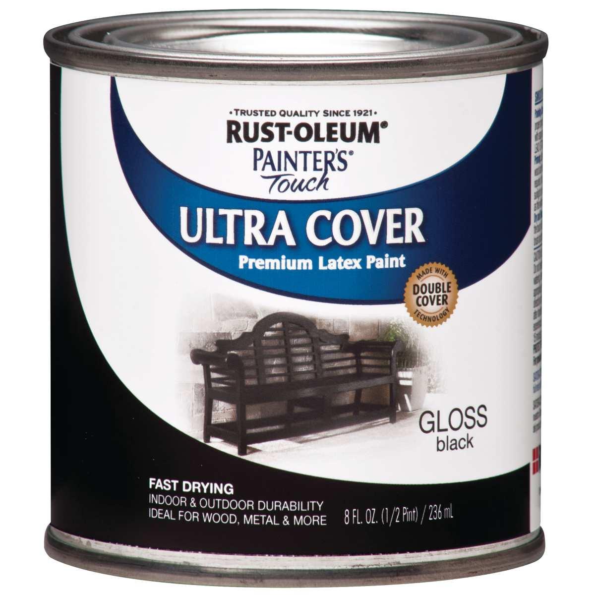 Rust-Oleum 1979730 Enamel Paint, Water Base, Gloss Sheen, Black, 0.5 pt, Can, 120 sq-ft Coverage Area