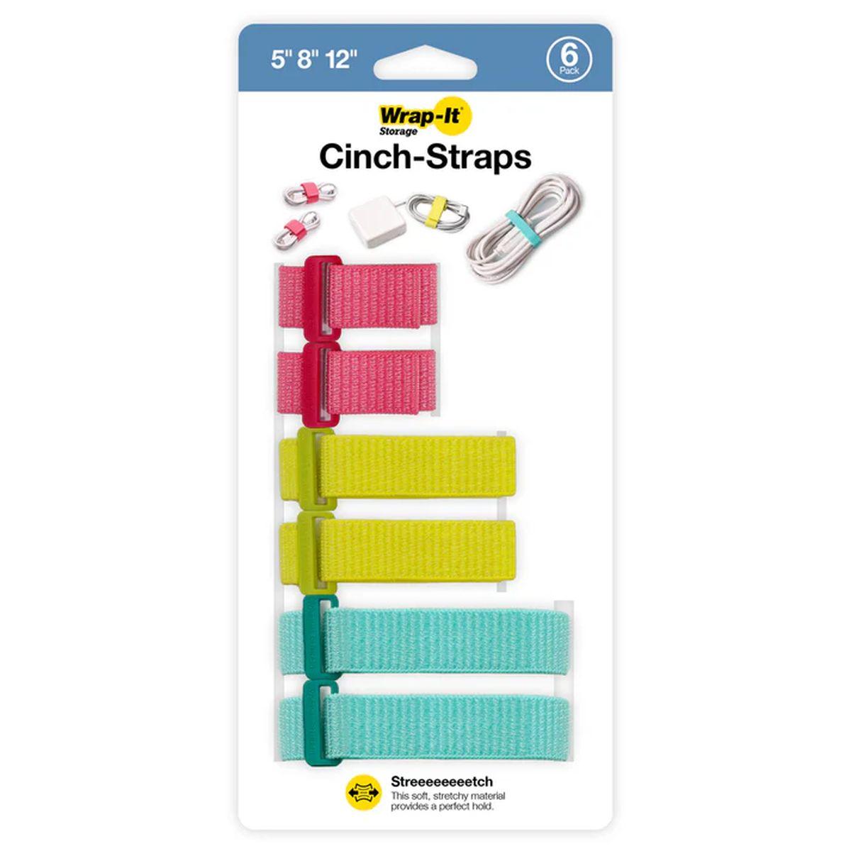Nylon Cinch Straps, 1/2 in, Assorted Colors, 6-Pack