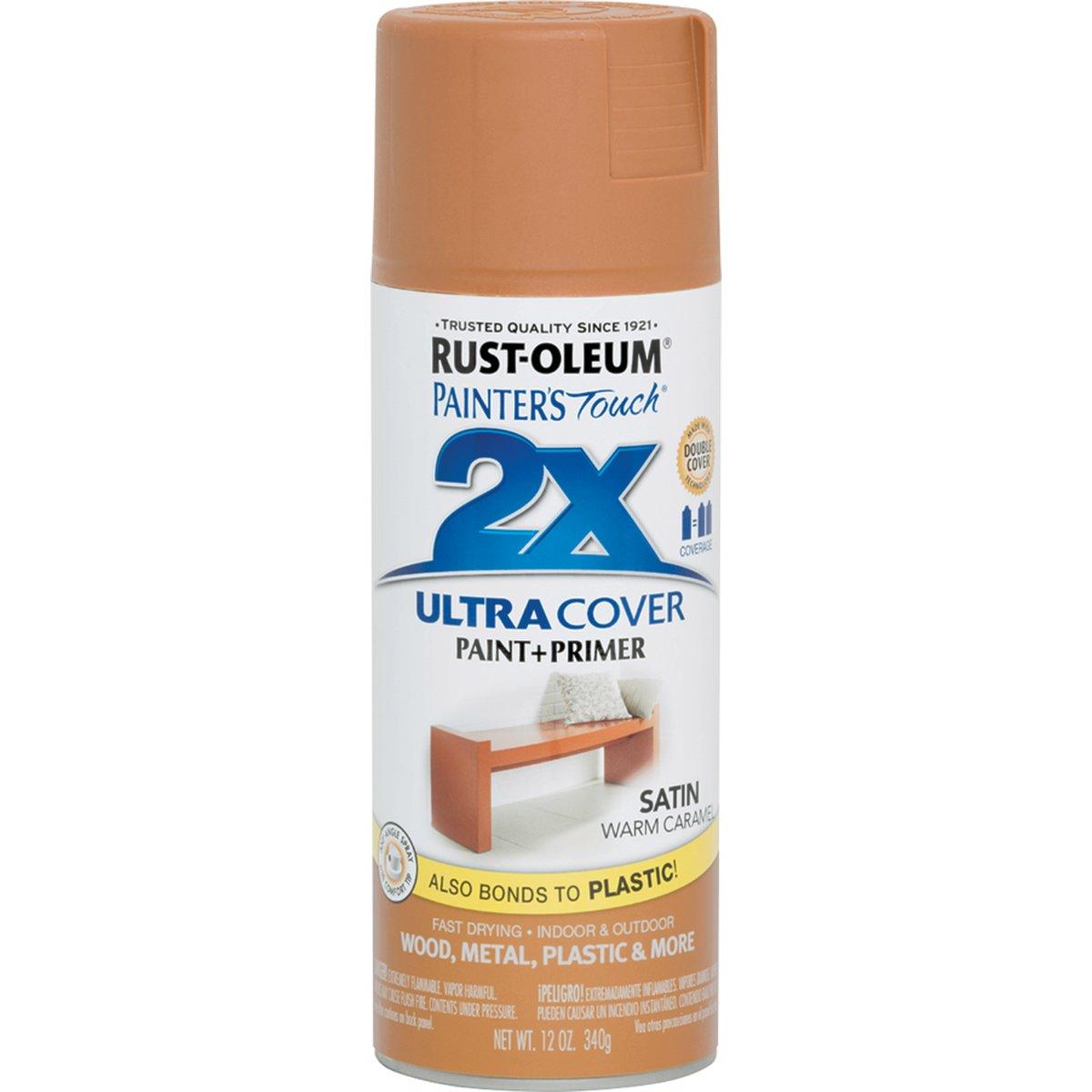 Rust-Oleum Painter's Touch 2X Ultra Cover 334083 Spray Paint, Satin, Warm Caramel, 12 oz, Aerosol Can