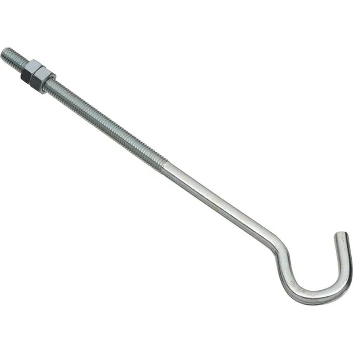 National Hardware 2162BC Series N221-705 Hook Bolt, 3/8-16 Thread, 5 in L Thread, 10 in L, Steel, Zinc-Plated