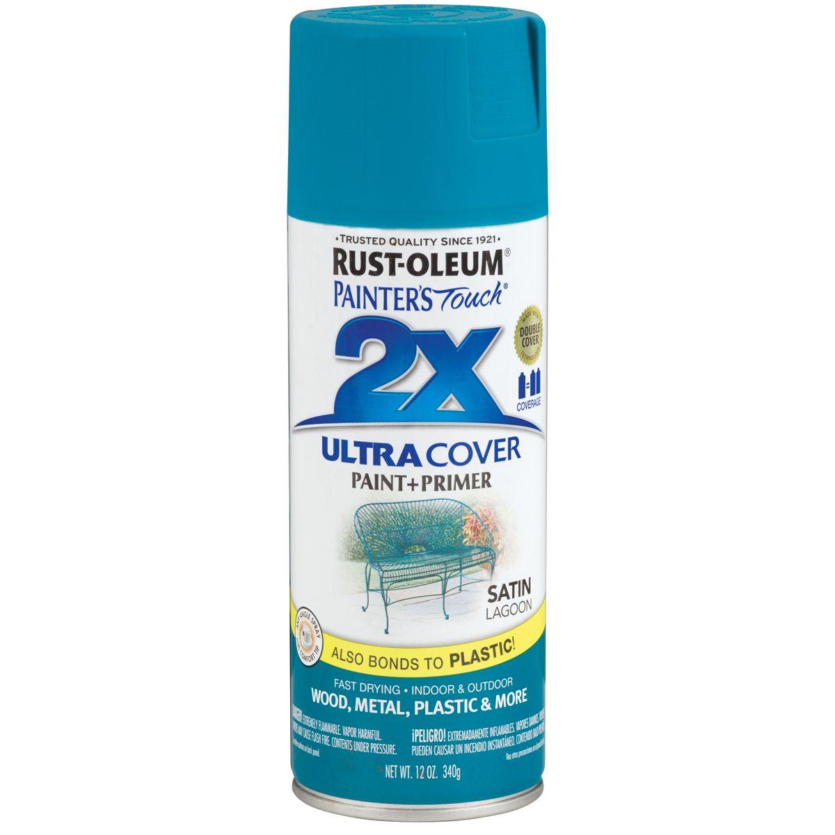 Rust-Oleum Painter's Touch 2X Ultra Cover 334074 Spray Paint, Satin, Lagoon, 12 oz, Aerosol Can