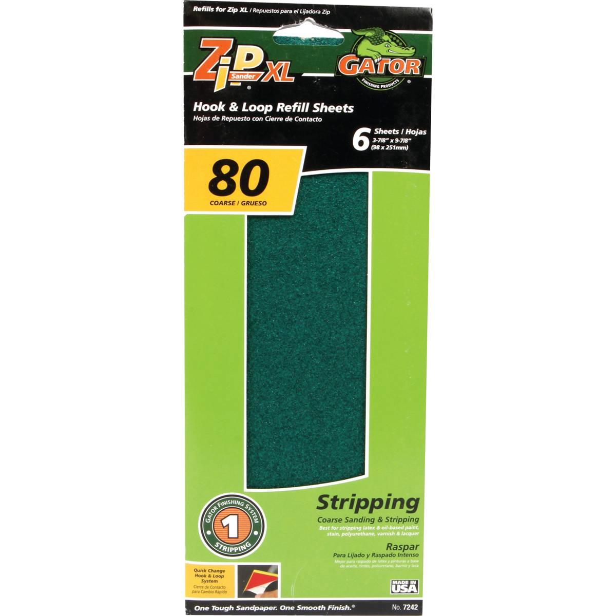 Gator ZipXL 7242 Sanding Sheet Refill, 9-7/8 in L, 3-7/8 in W, 80 Grit, Medium, Aluminum Oxide Abrasive