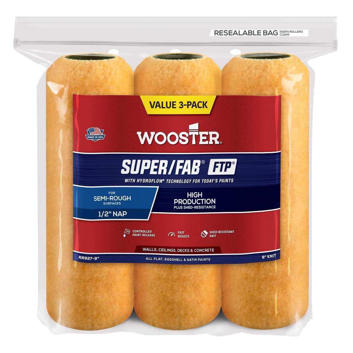 9 in x 1/2 in Nap Super Fab Roller Cover Paint Roller 3 Pack