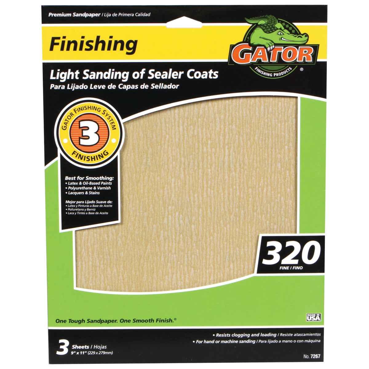 Gator AlumiNext 7267 Sanding Sheet, 11 in L, 9 in W, 320 Grit, Very Fine, Aluminum Oxide Abrasive
