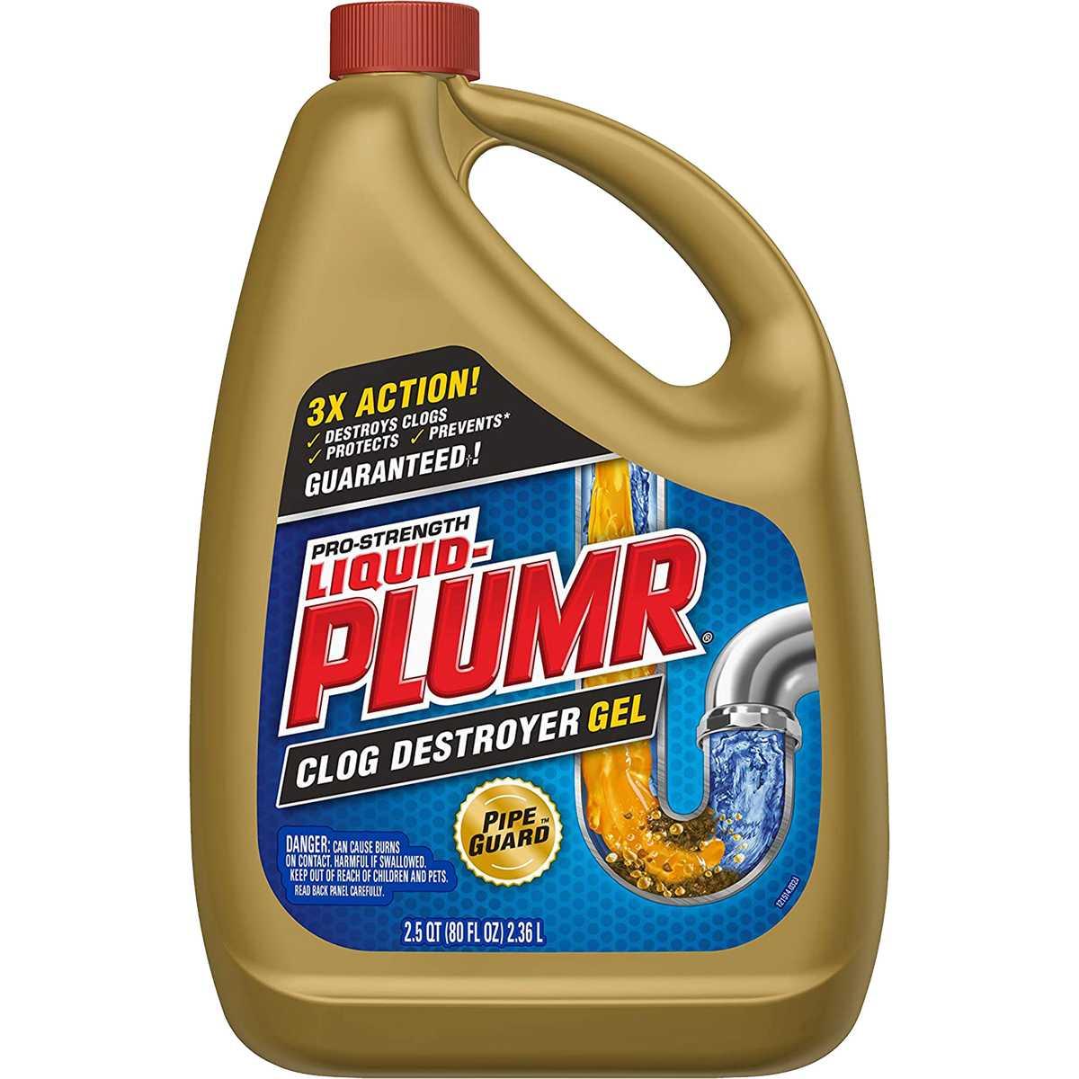 Liquid-Plumr 00228 Clog Remover, Liquid, Pale Yellow, Bleach, 80 oz Bottle
