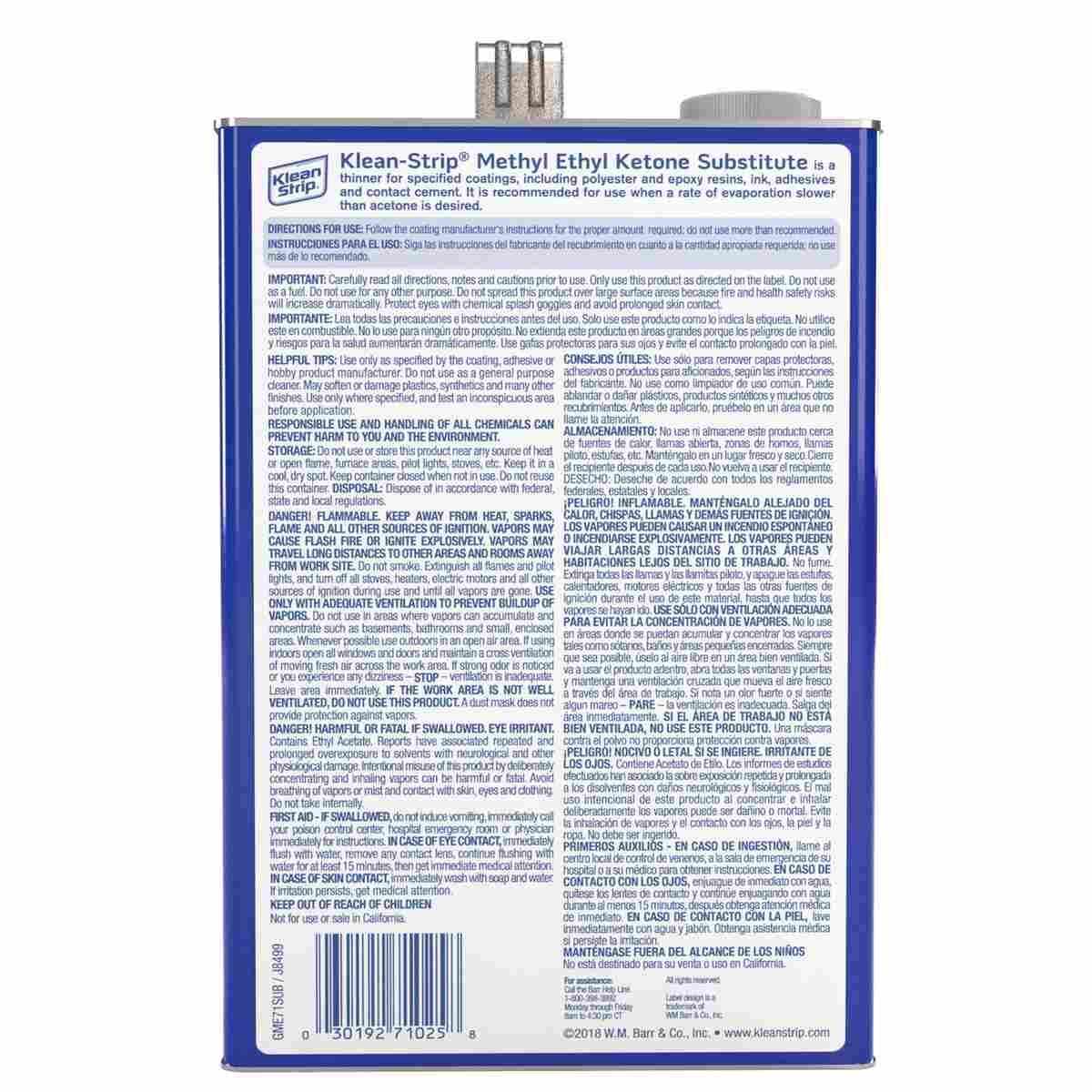 Klean Strip GME71SUB Methyl Ethyl Ketone Thinner, Liquid, Clear, 1 gal Alt #1