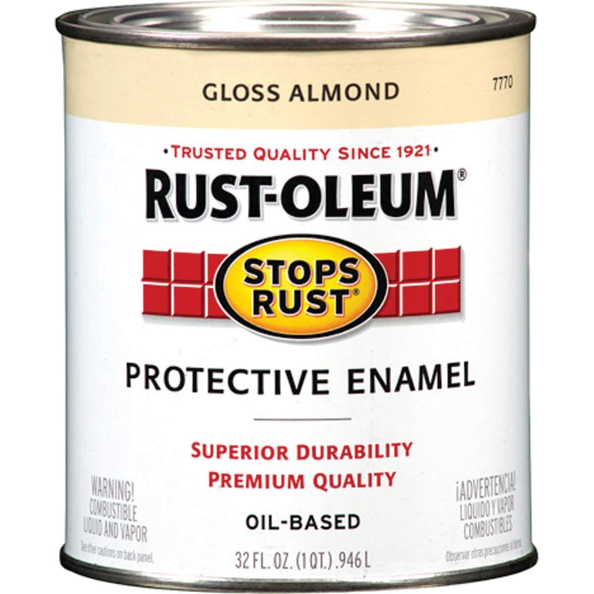 Stops Rust 7770502 Enamel Paint, Oil Base, Gloss Sheen, Almond, 1 qt, Can, 50 to 90 sq-ft/qt Coverage Area