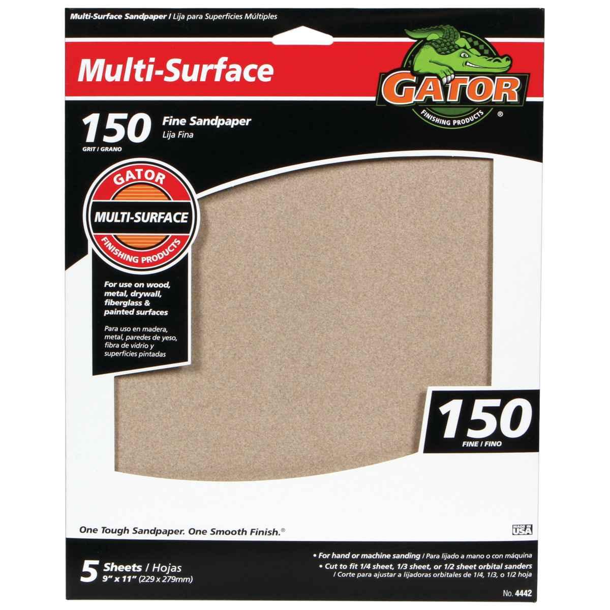 Gator 4442 Sanding Sheet, 11 in L, 9 in W, 150 Grit, Fine, Aluminum Oxide Abrasive