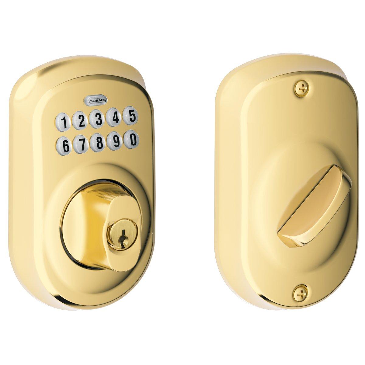 Schlage Plymouth Bright Brass Electronic Keypad Deadbolt