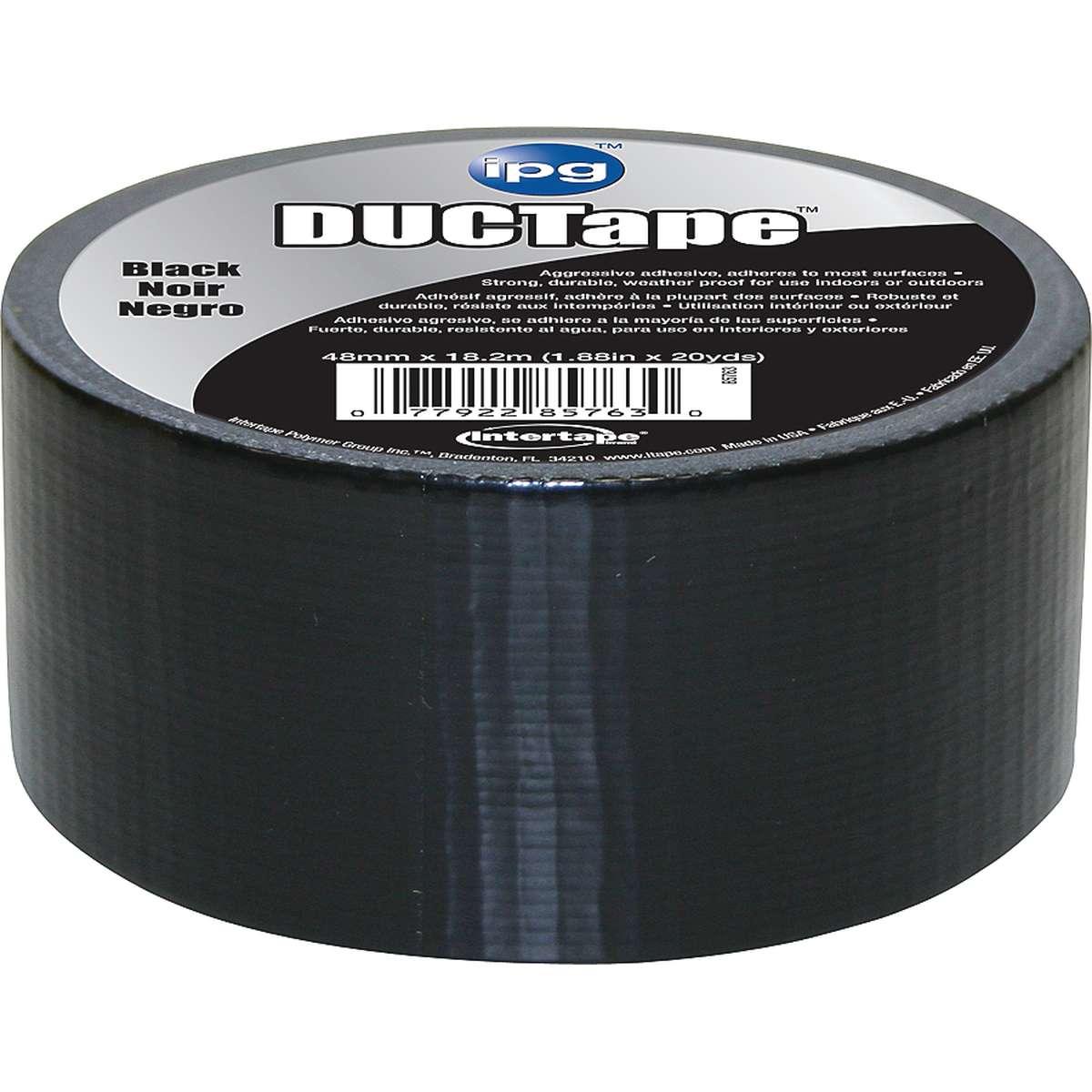 IPG 6720BLK All-Purpose Duct Tape, 20 yd L, 1.88 in W, Polyethylene-Coated Cloth Backing, Black
