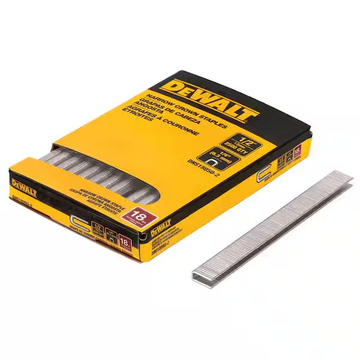DEWALT DNS18050-2 Crown Staple, 1/4 in W Crown, 1/2 in L Leg, 18, Steel