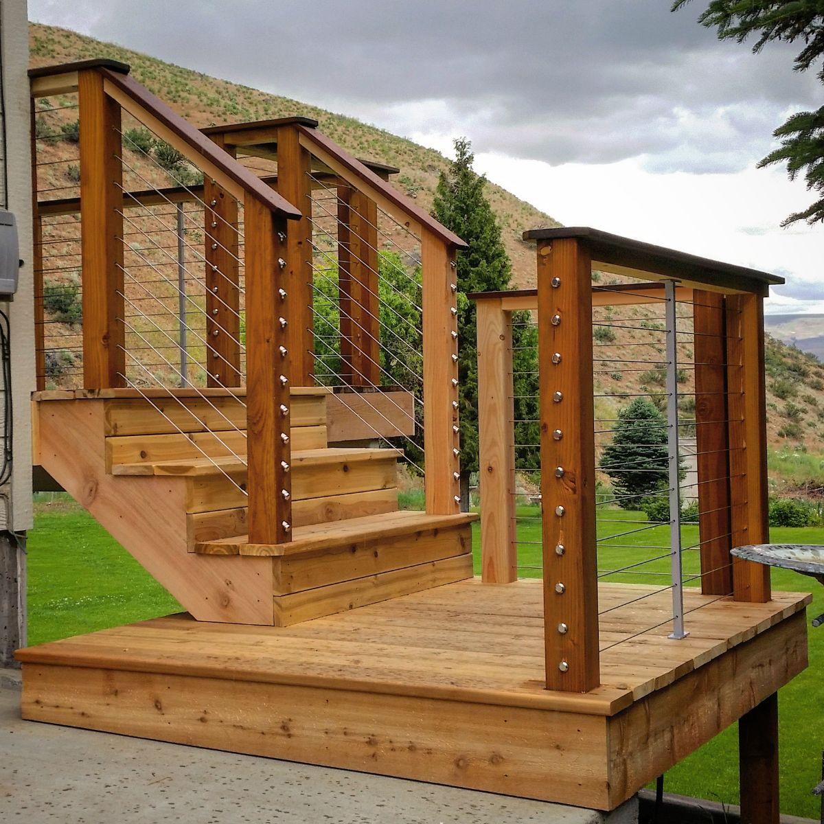 Wood Posts Cable Railing Stairs R6305 View #4