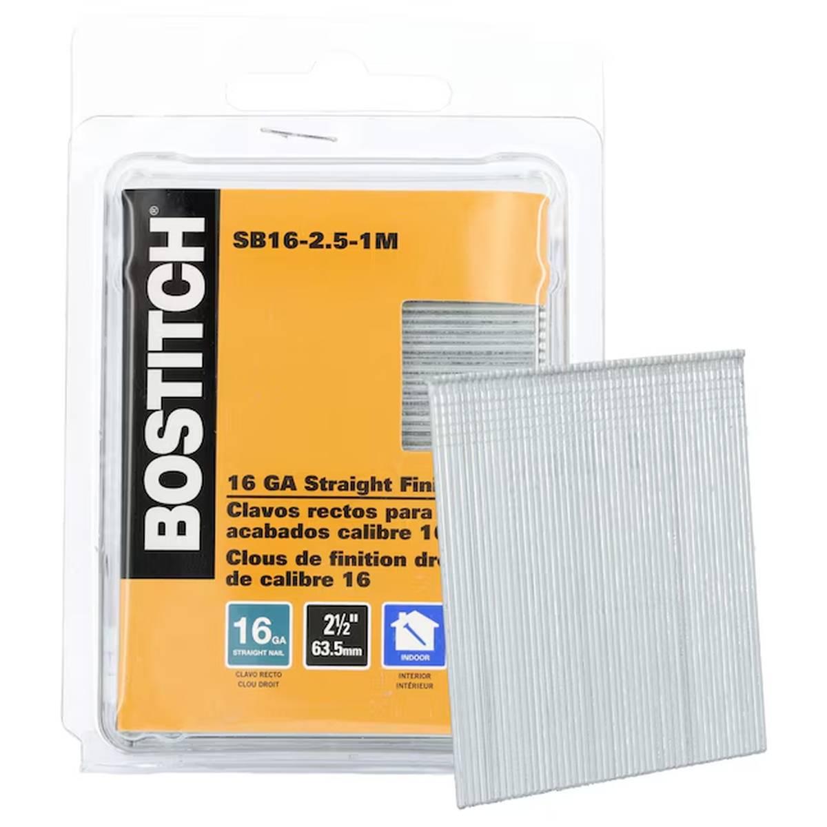 Bostitch SB16-2.5-1M Finish Nail, 2-1/2 in L, 16 ga, Steel, Coated, Round Head, Smooth Shank