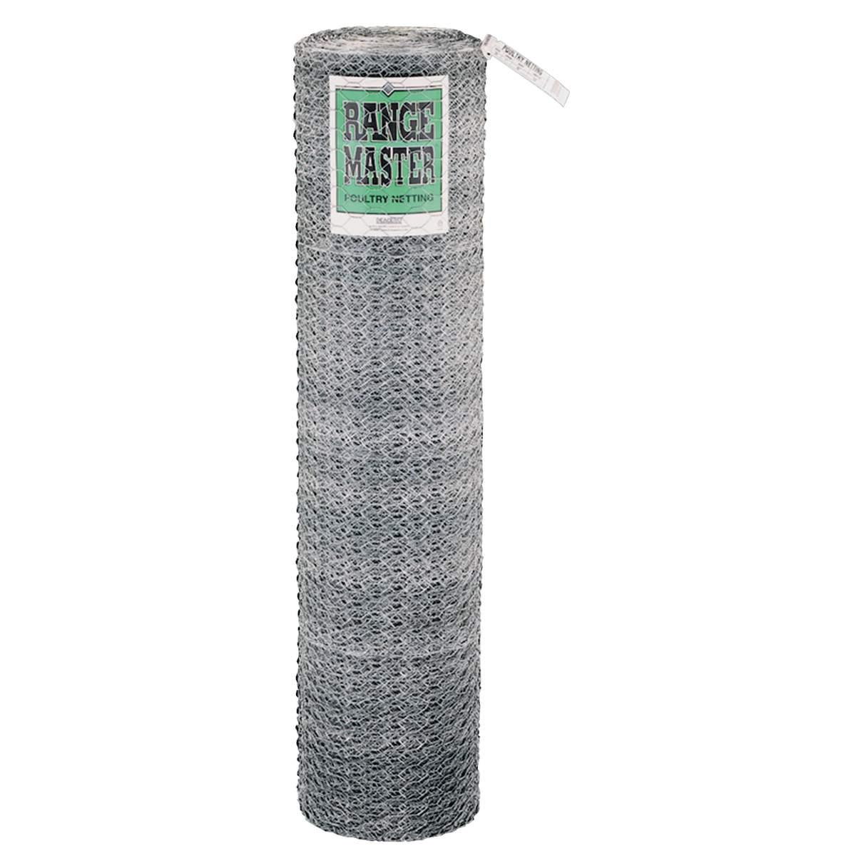 Rangemaster 5931 Poultry Net, 50 ft L, 12 in W, 20 Gauge, Hexagonal Mesh, 1 in Mesh, Galvanized Steel