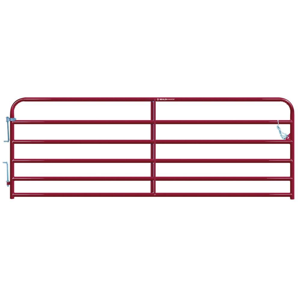 AgStar 12 ft Red 6-Bar Livestock Gate, Heavy-Duty Powder-Coated Steel