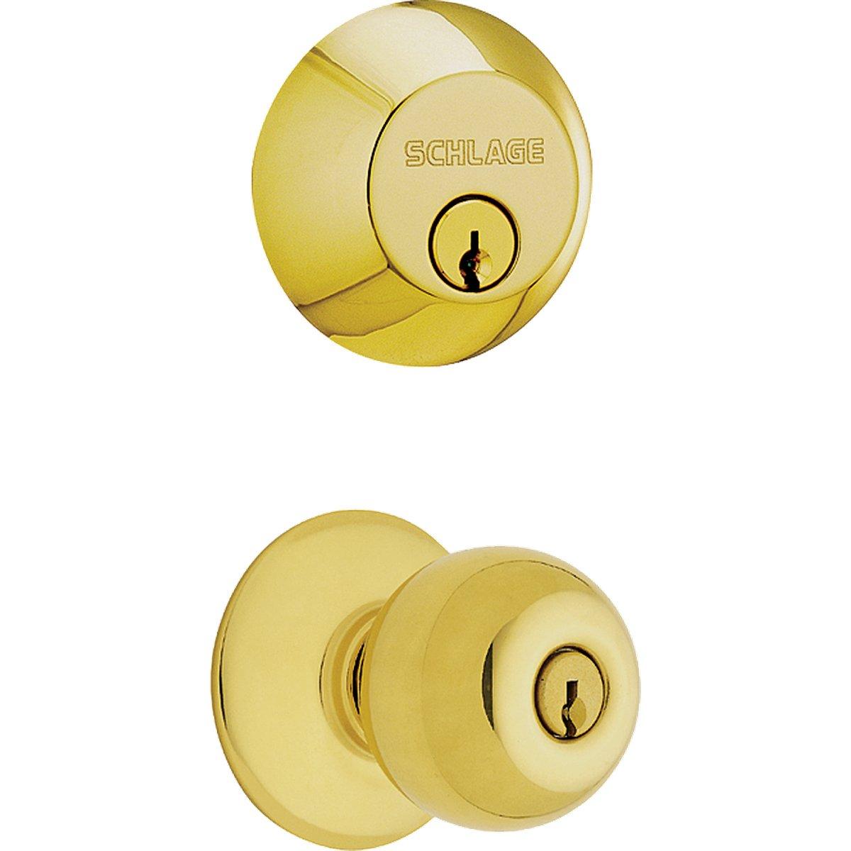 Schlage Keyed Entry Door Knob in Bright Brass