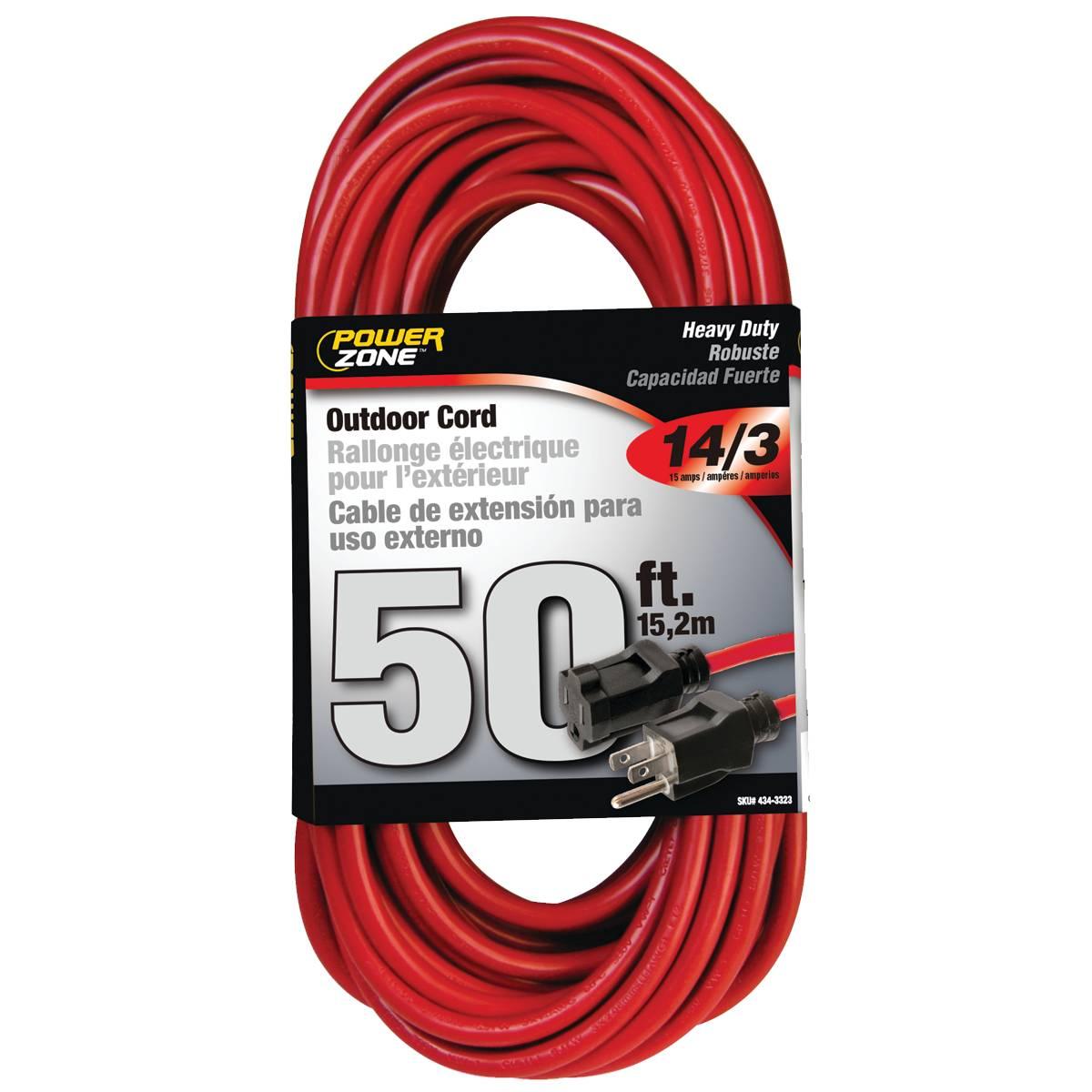 CORD EXT 50' 14-3 GA RED
