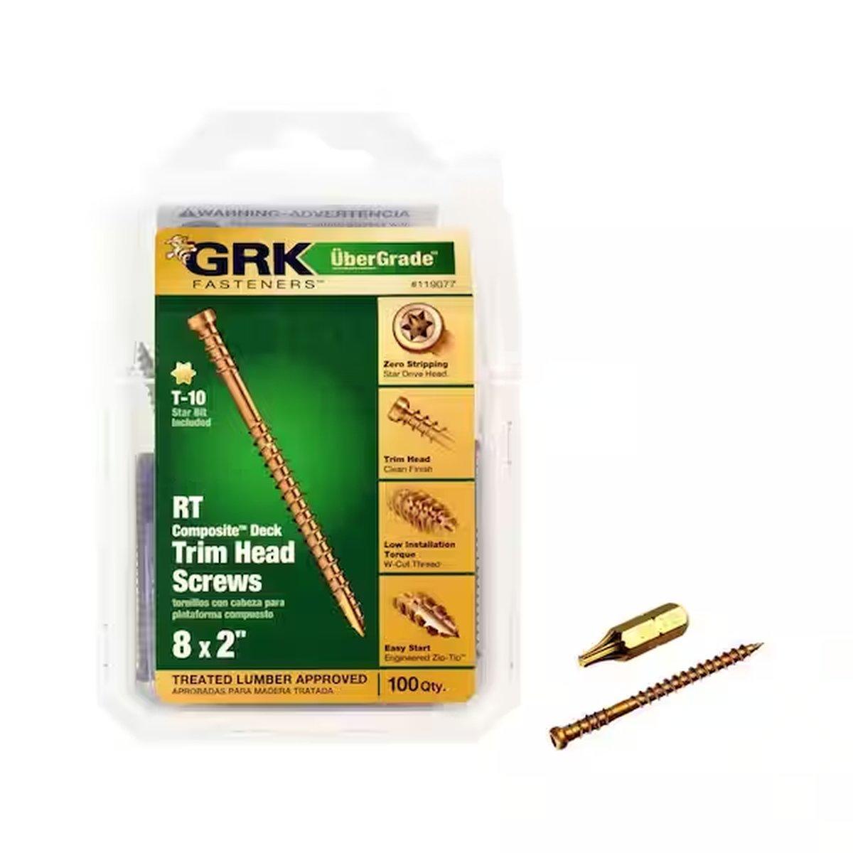 Grk Rt Trim Head 8 X 2" -ClimatekScrew - 100 Pk - 119077