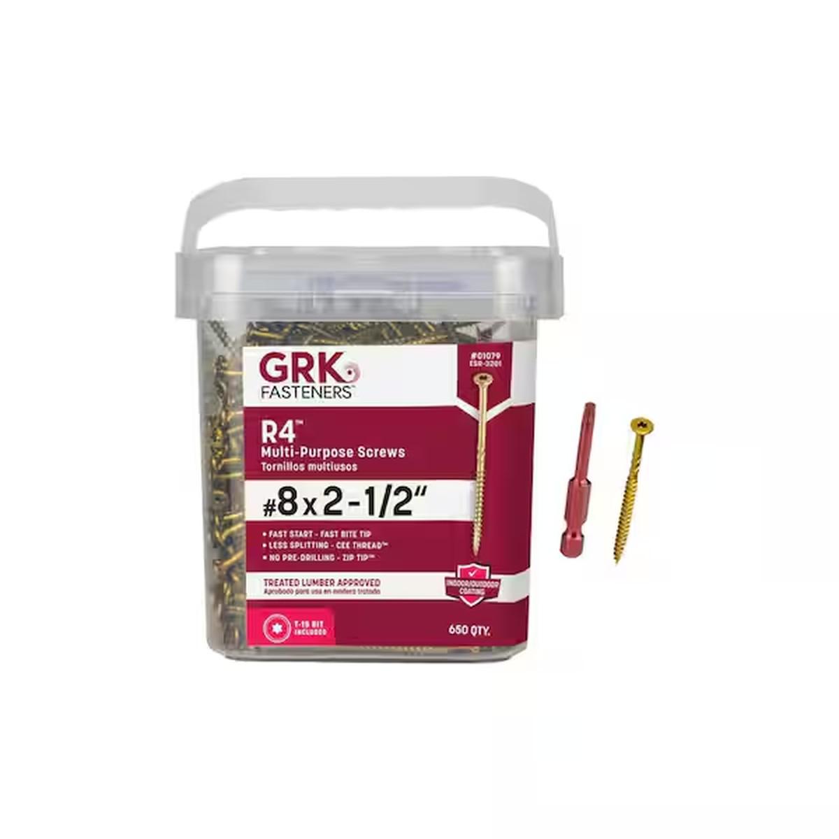 Grk R4 Multi Purpose 8 X2-1/2"Screw  - 650 Per Pail 01079