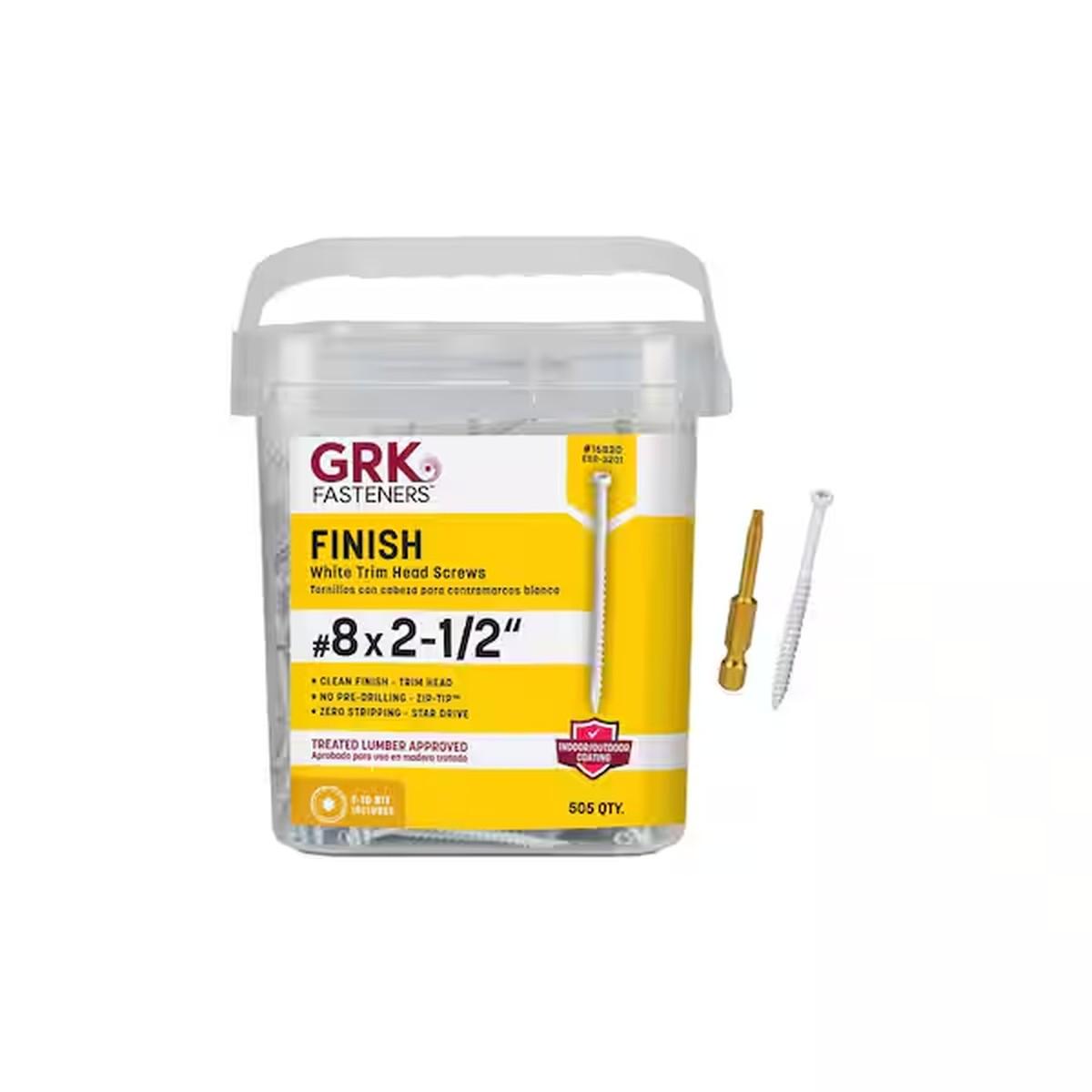 Grk White Finish Trim HeadScrew - 8 X 2-1/2- 505 PerPail