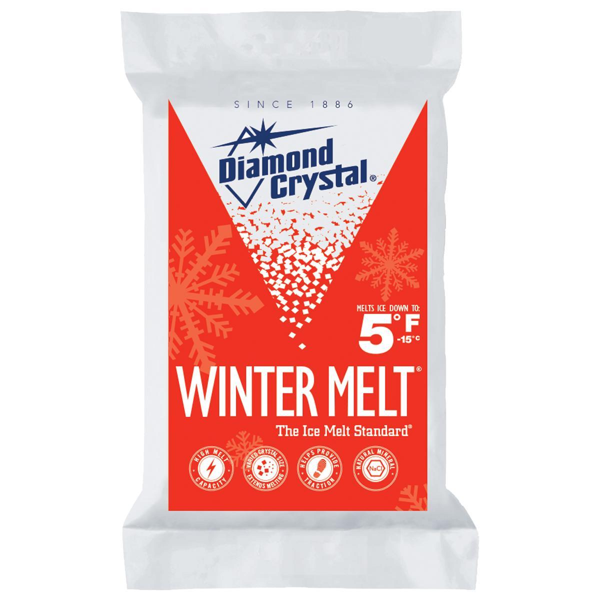 Cargill Diamond Crystal Winter Melt Ice Melter Salt, Crystalline Solid, White, 25 lb Bag