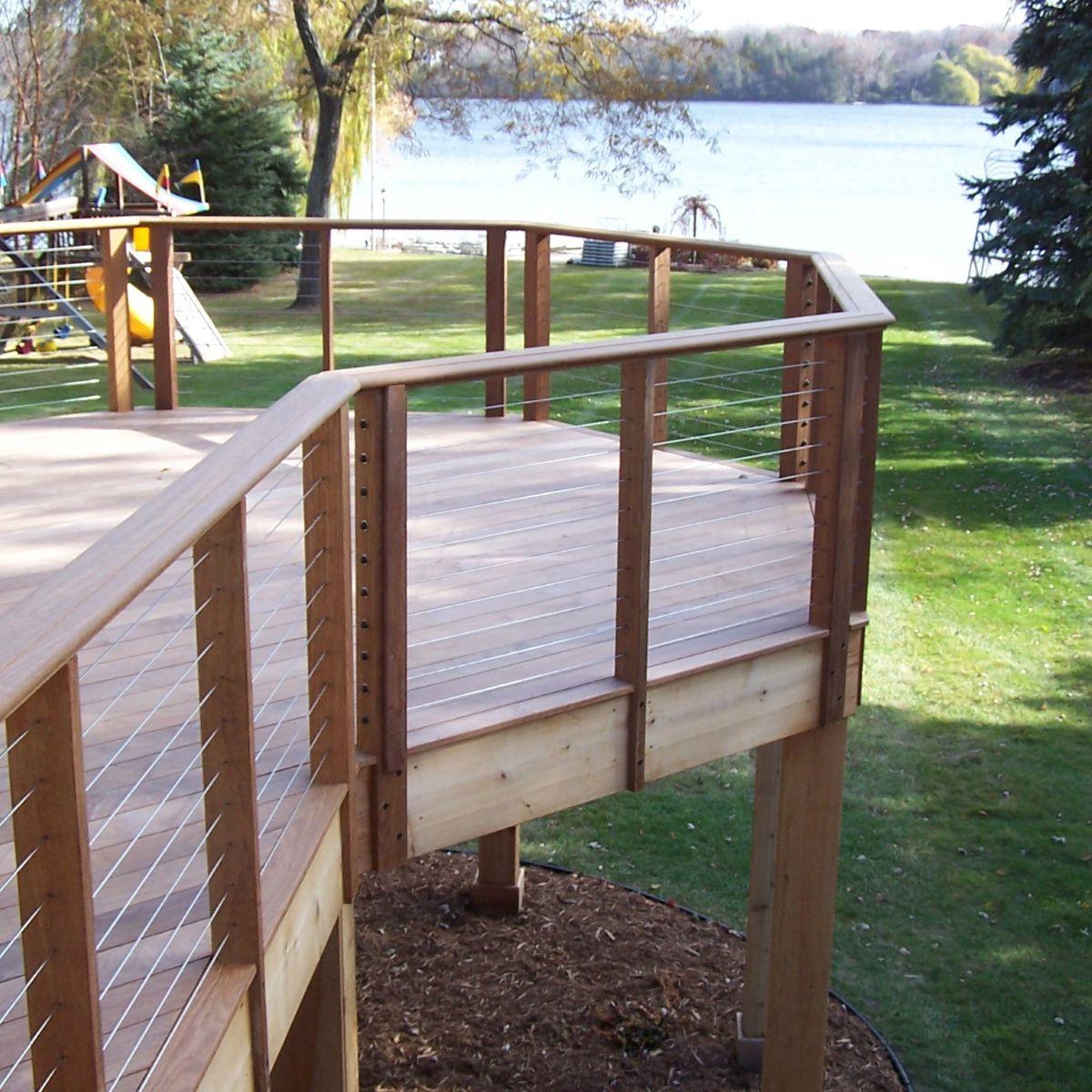 Wood Posts Cable Railing Deck R6350 View #2