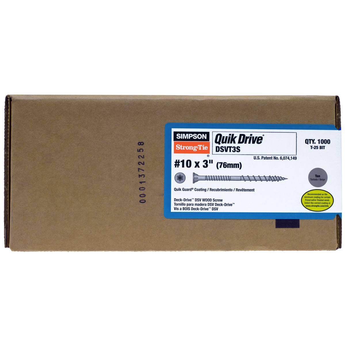 Quickdrive #10 x 3-in T-25 6-Lobe, Deck-Drive DSV Collated Wood Screws, Tan 1000 Pack Alt #2