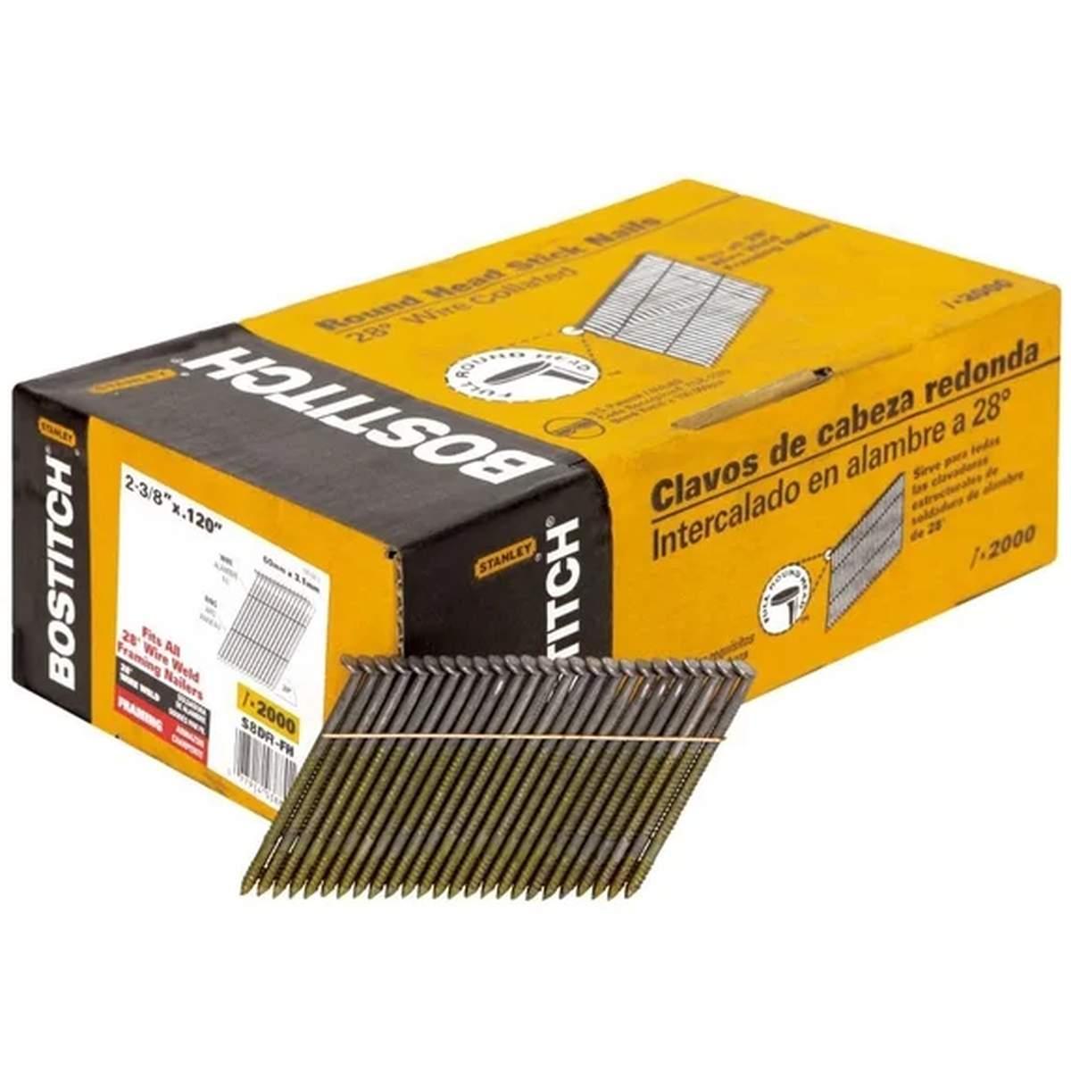 Bostitch S8DR-FH Framing Nail, 2-3/8 in L, 11 Gauge, Steel, Full Round Head, Ring Shank