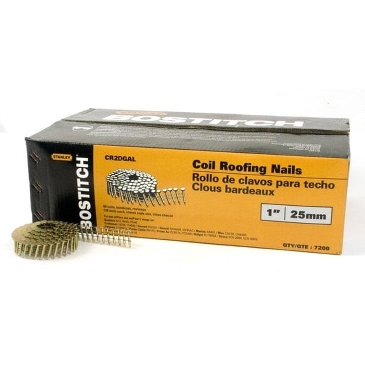 Bostitch CR2DGAL Roofing Nail, 1 in L, Galvanized Steel, Smooth Shank